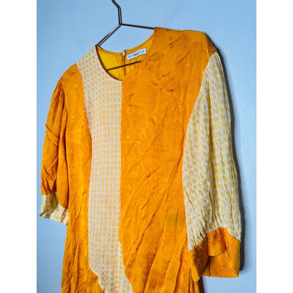 REJINA PYO Marigold Yellow Dylan Asymmetrical Paneled Checkered Linen Dress 12 - Picture 6 of 16